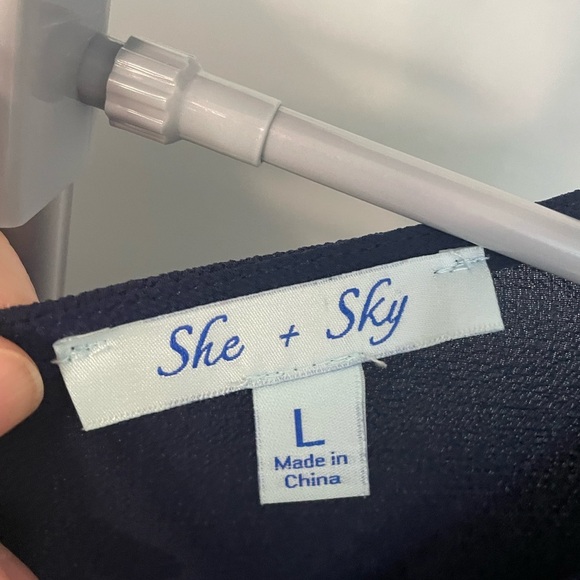 She + Sky Navy Blue Short Sleeve V Neck Romper‎ Sz L - Picture 5 of 11